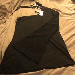 Around the neck one sleeve beautiful black shirt